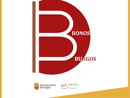 Logo de Bonos Burgos con diseño moderno en colores rojo y blanco sobre fondo blanco y amarillo