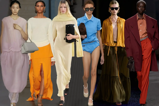 Modelos en pasarela lucen vestidos y conjuntos de moda verano 2024 en colores vibrantes