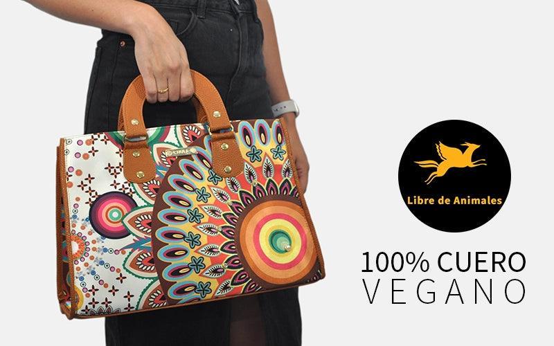Bolso de mano colorido de cuero vegano con diseño floral, 100% libre de animales