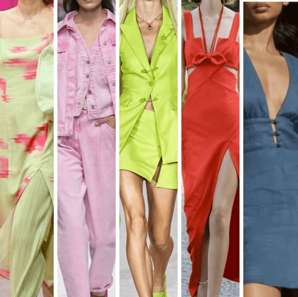 Tendencias moda casual primavera verano 2025, vestidos y conjuntos en tonos neón y pastel