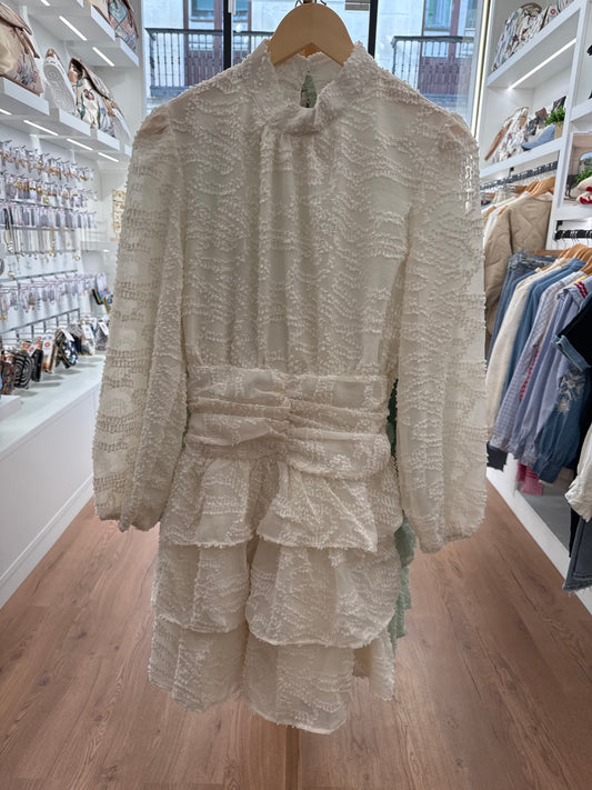 Vestido Poem Beige con detalles entallados