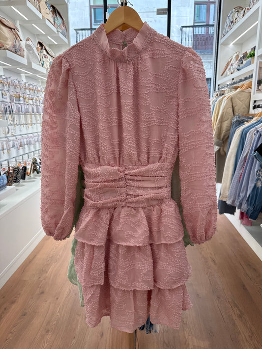 Vestido Poem Rosa Palo con detalles entallados