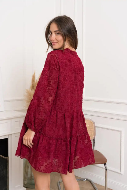 Vestido corto burdeos con textura – Talla Única - CHICA del Sur