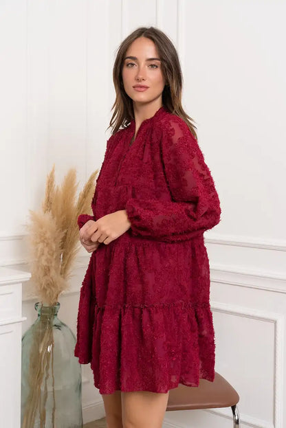 Vestido corto burdeos con textura – Talla Única - CHICA del Sur