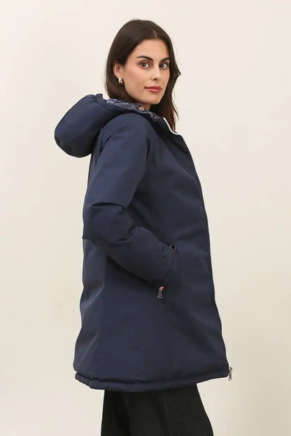 Abrigo Reversible Mujer Azul Metalizado Marino Invierno Cálido Moda - CHICA del Sur