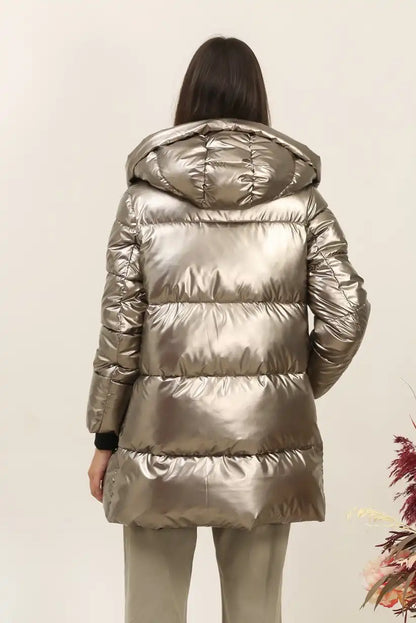 Abrigo Acolchado Dorado Mujer Largo Invierno Elegante con Capucha - CHICA del Sur