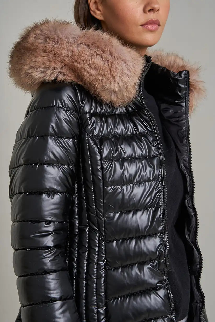 Abrigo Largo Mujer Negro con Capucha Pelo Invierno - CHICA del Sur