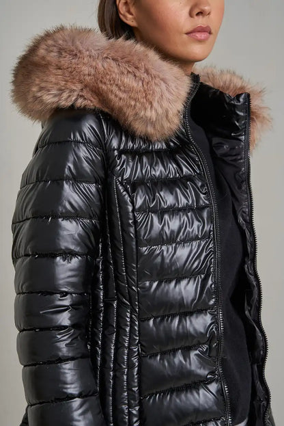 Abrigo Largo Mujer Negro con Capucha Pelo Invierno - CHICA del Sur