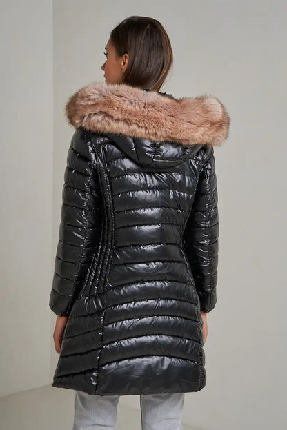 Abrigo Largo Mujer Negro con Capucha Pelo Invierno - CHICA del Sur