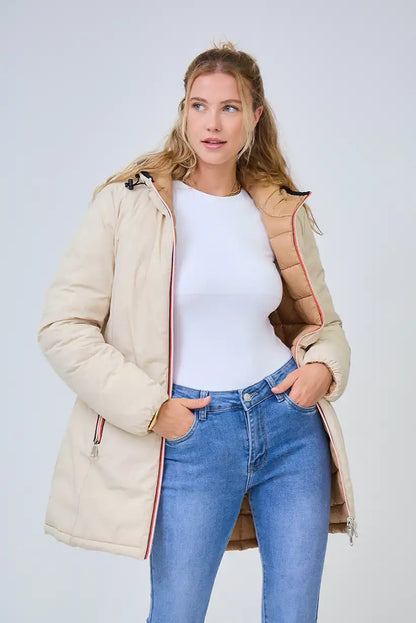 Abrigo reversible acolchado beige y camel “Laponia” - CHICA del Sur