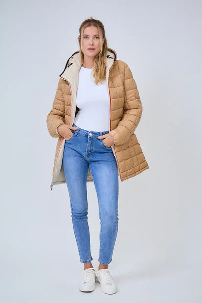 Abrigo reversible acolchado beige y camel “Laponia” - CHICA del Sur