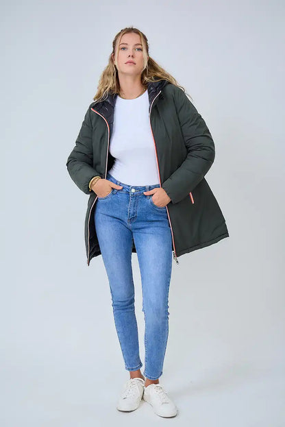 Abrigo reversible acolchado kaki y azul marino “Laponia” - CHICA del Sur