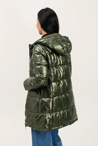 Abrigo Reversible Mujer Verde Caqui Invierno Largo con Capucha Cálido - CHICA del Sur
