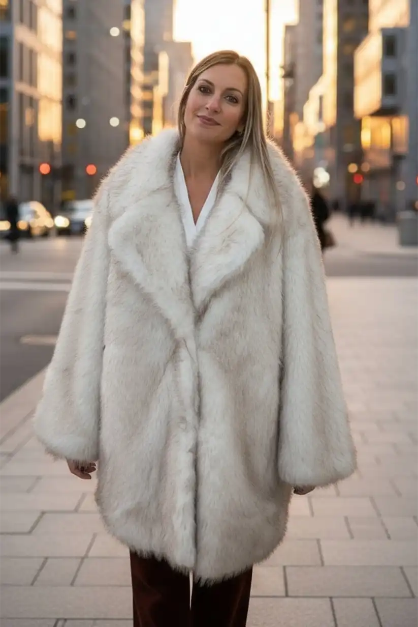 Abrigo pelo sintético Beige Mujer Vegano Elegante Invierno Cálido - CHICA del Sur