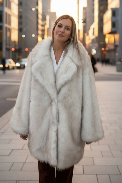 Abrigo pelo sintético Beige Mujer Vegano Elegante Invierno Cálido - CHICA del Sur