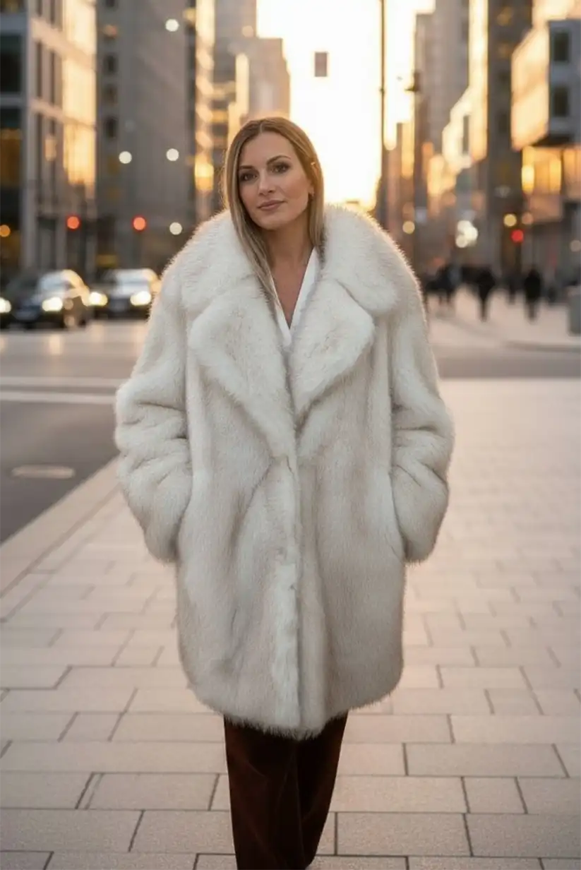 Abrigo pelo sintético Beige Mujer Vegano Elegante Invierno Cálido - CHICA del Sur