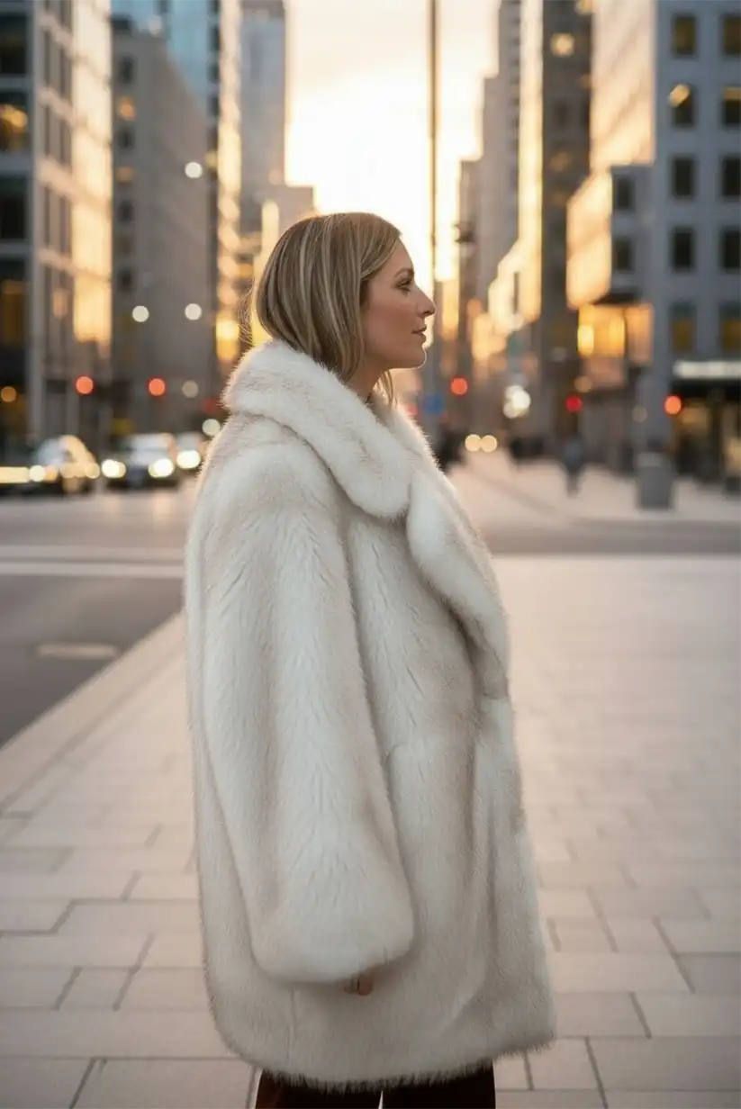 Abrigo pelo sintético Beige Mujer Vegano Elegante Invierno Cálido - CHICA del Sur