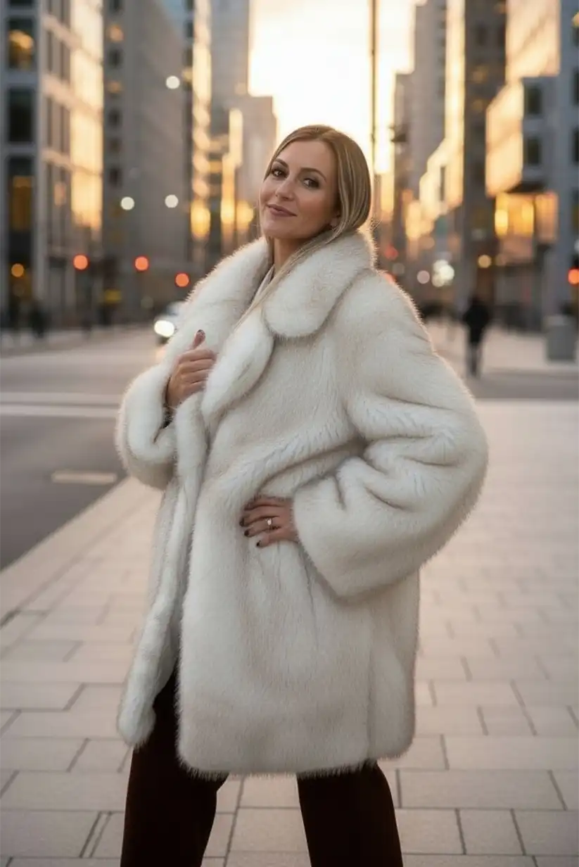 Abrigo pelo sintético Beige Mujer Vegano Elegante Invierno Cálido - CHICA del Sur