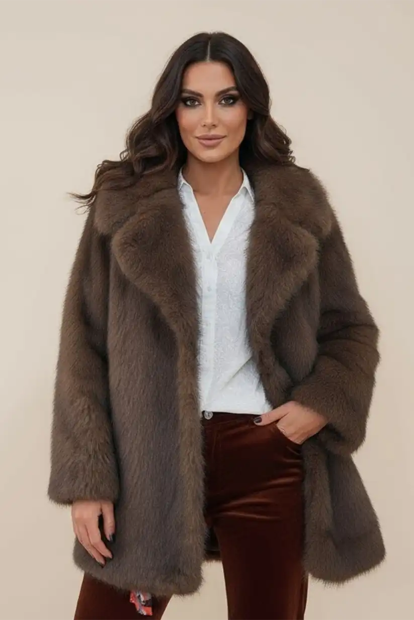 Abrigo Pelo Sintético Mujer Marrón Chocolate Vegano Sin Crueldad