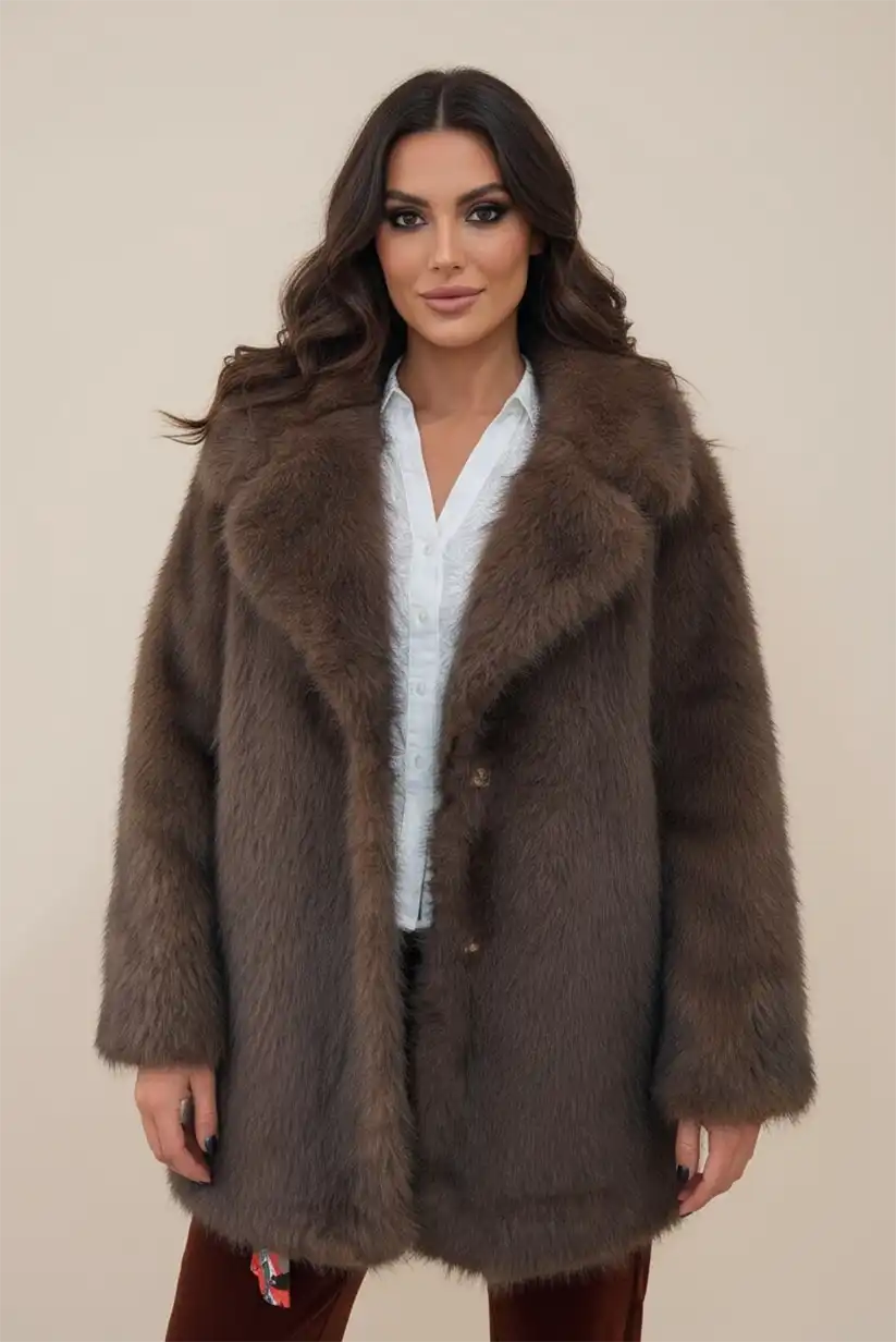 Abrigo Pelo Sintético Mujer Marrón Chocolate Vegano Sin Crueldad