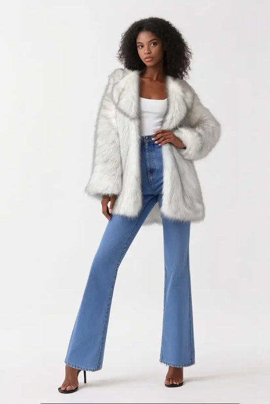 Abrigo Pelo Sintético Beige Mujer Vegano Elegante Invierno Cálido - CHICA del Sur