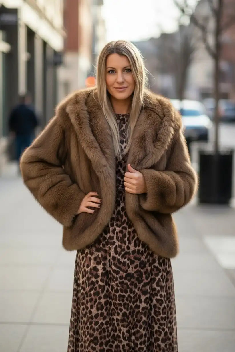 Abrigo de pelo sintetico marrón beige Alaska