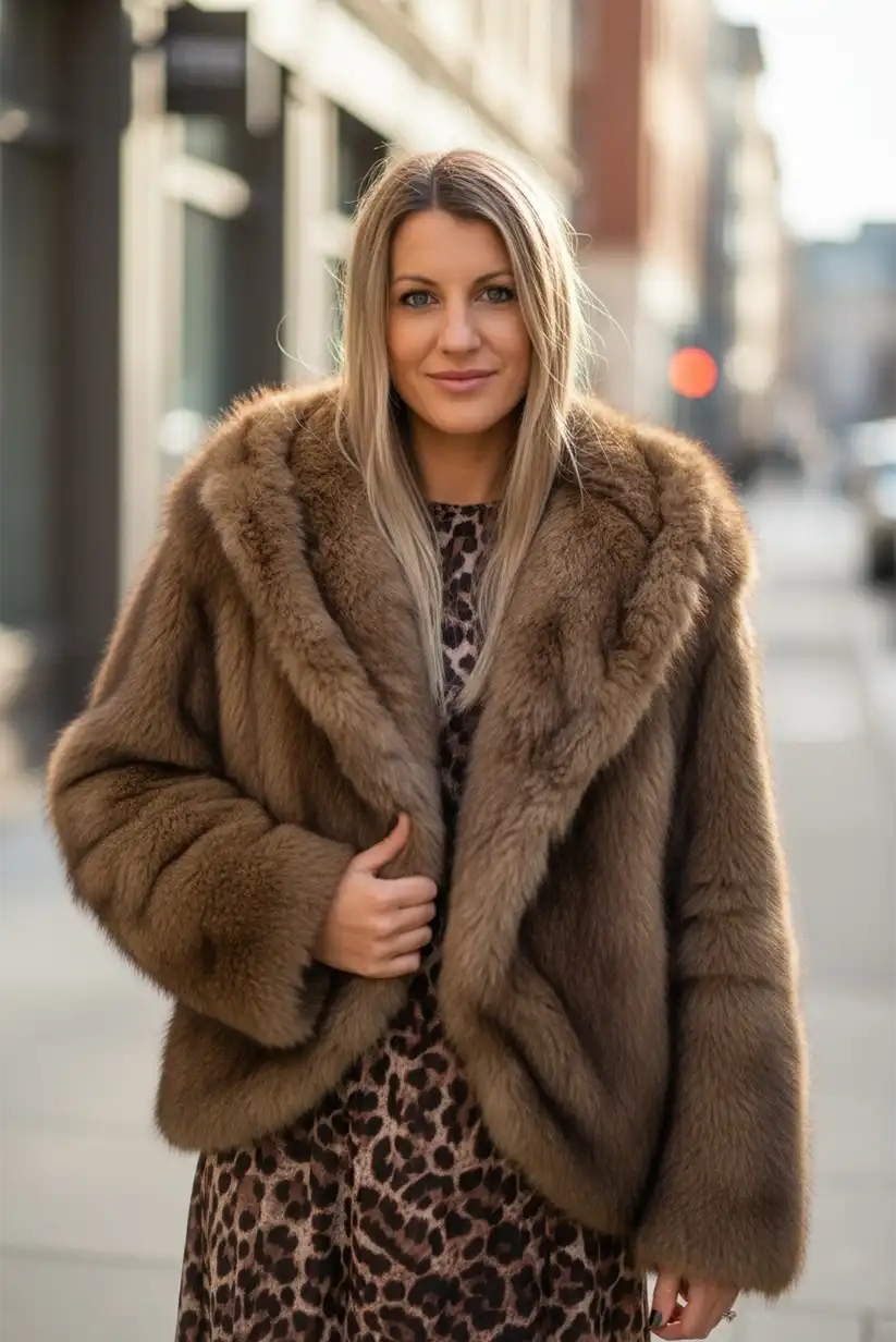 Abrigo de pelo sintetico marrón beige Alaska