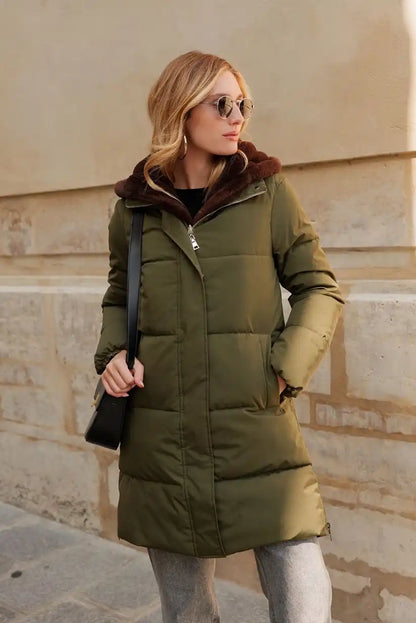 Abrigo Reversible Mujer Verde Kaki y Borreguito Marrón Cálido - CHICA del Sur