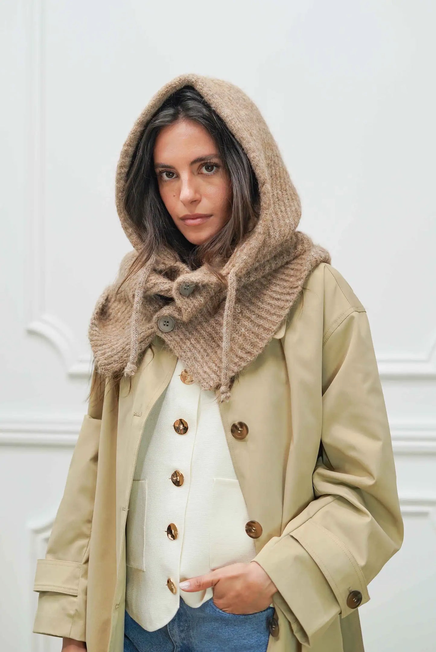 Porto balaclava neck scarf in Taupe