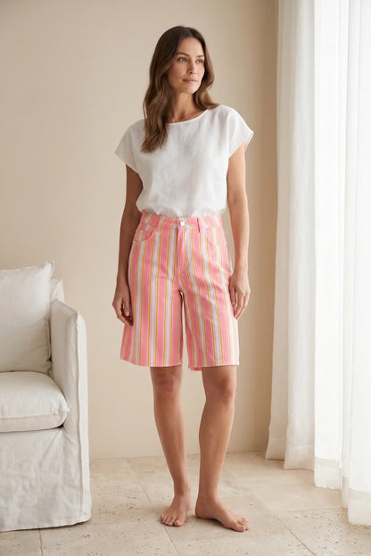 Bermuda de Mujer de Rayas Rosa y Blanco