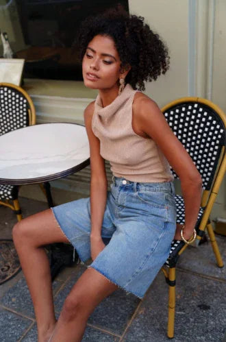 Pantalón Bermuda Shorts Mujer Denim Azul Corte Recto Cintura Media Casual - CHICA del Sur