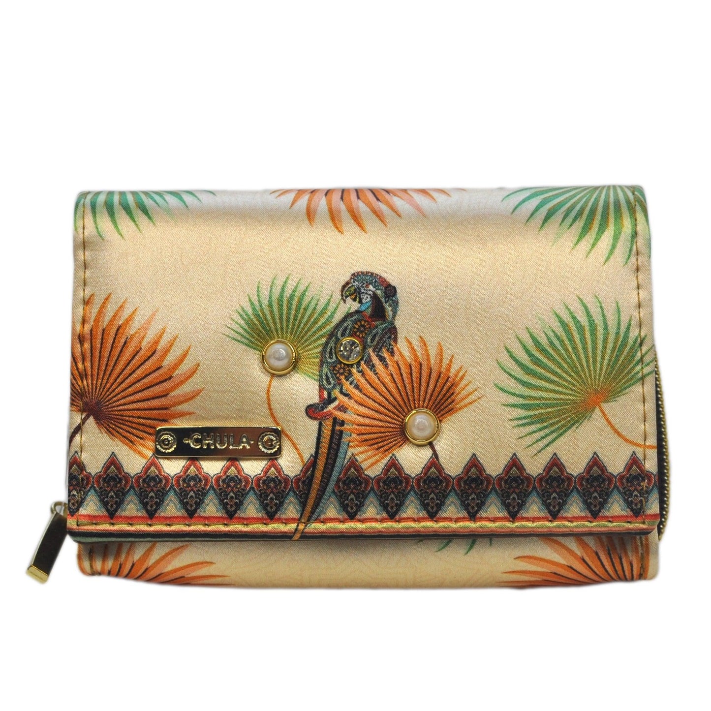 Cartera Mediana para Mujer Dalia Loro Celestial Aves Cuero Vegano | CHULA Tulum - CHULA Tulum