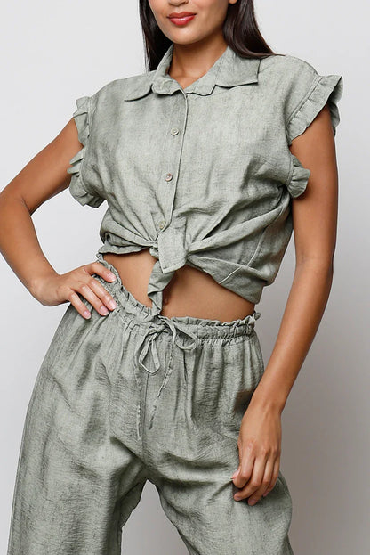 Blusa Verde Sin Mangas con Bordados Delicados y Botones Frontales - CHICA del Sur