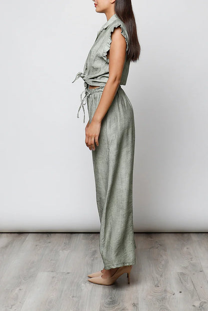 Blusa Verde Sin Mangas con Bordados Delicados y Botones Frontales - CHICA del Sur