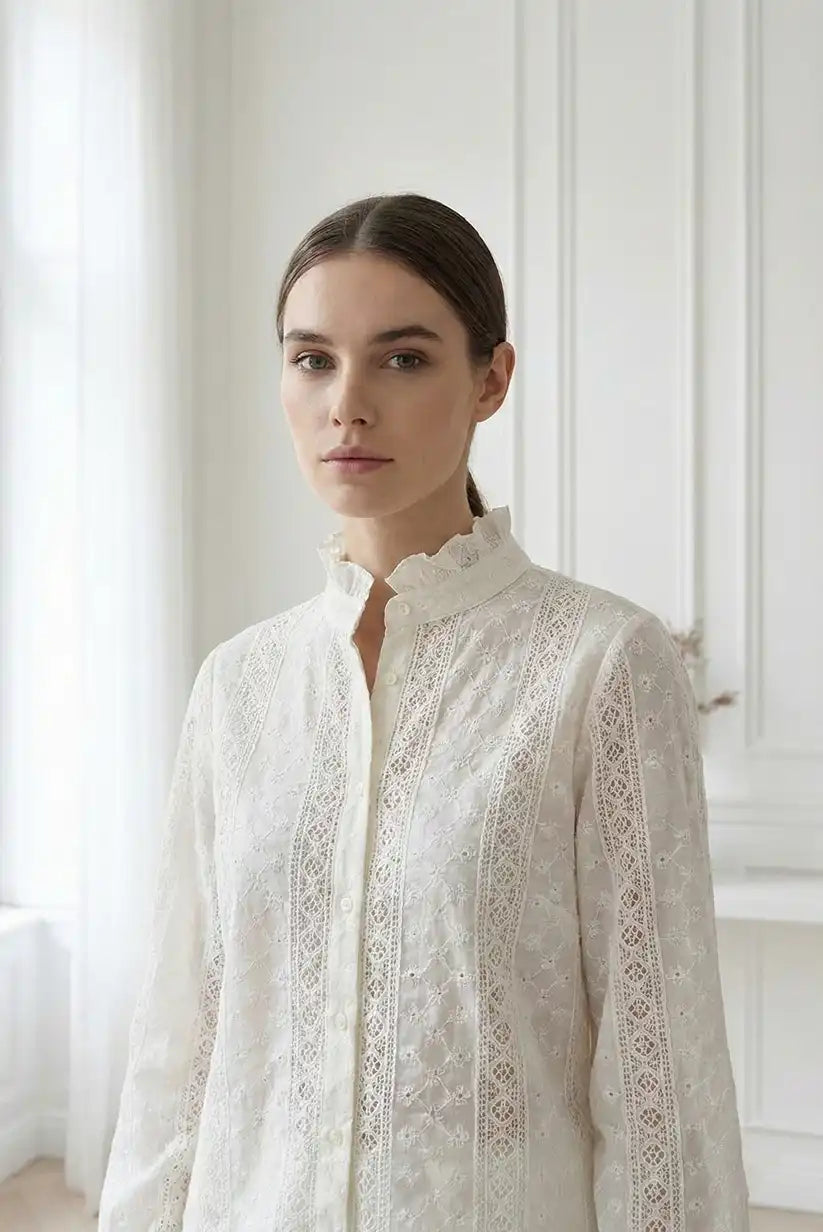 Blusa mujer manga larga de encaje crudo - CHICA del Sur