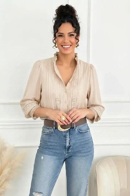 Blusa de mujer manga larga beige - CHICA del Sur