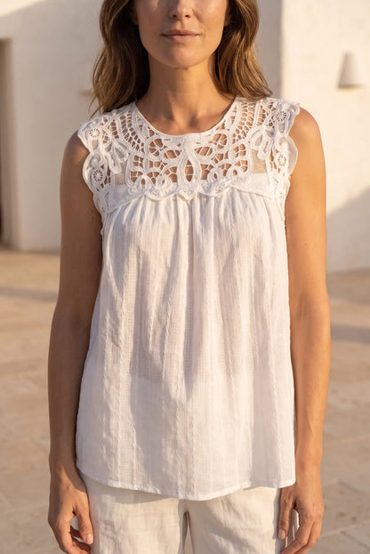 Blusa Blanca de Algodón con Encaje para Mujer