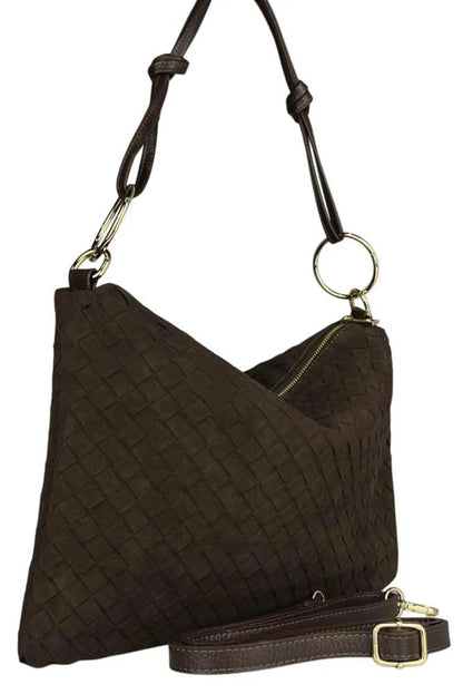 Bolso de piel de vaca trenzada en color marrón oscuro de CHICA del Sur