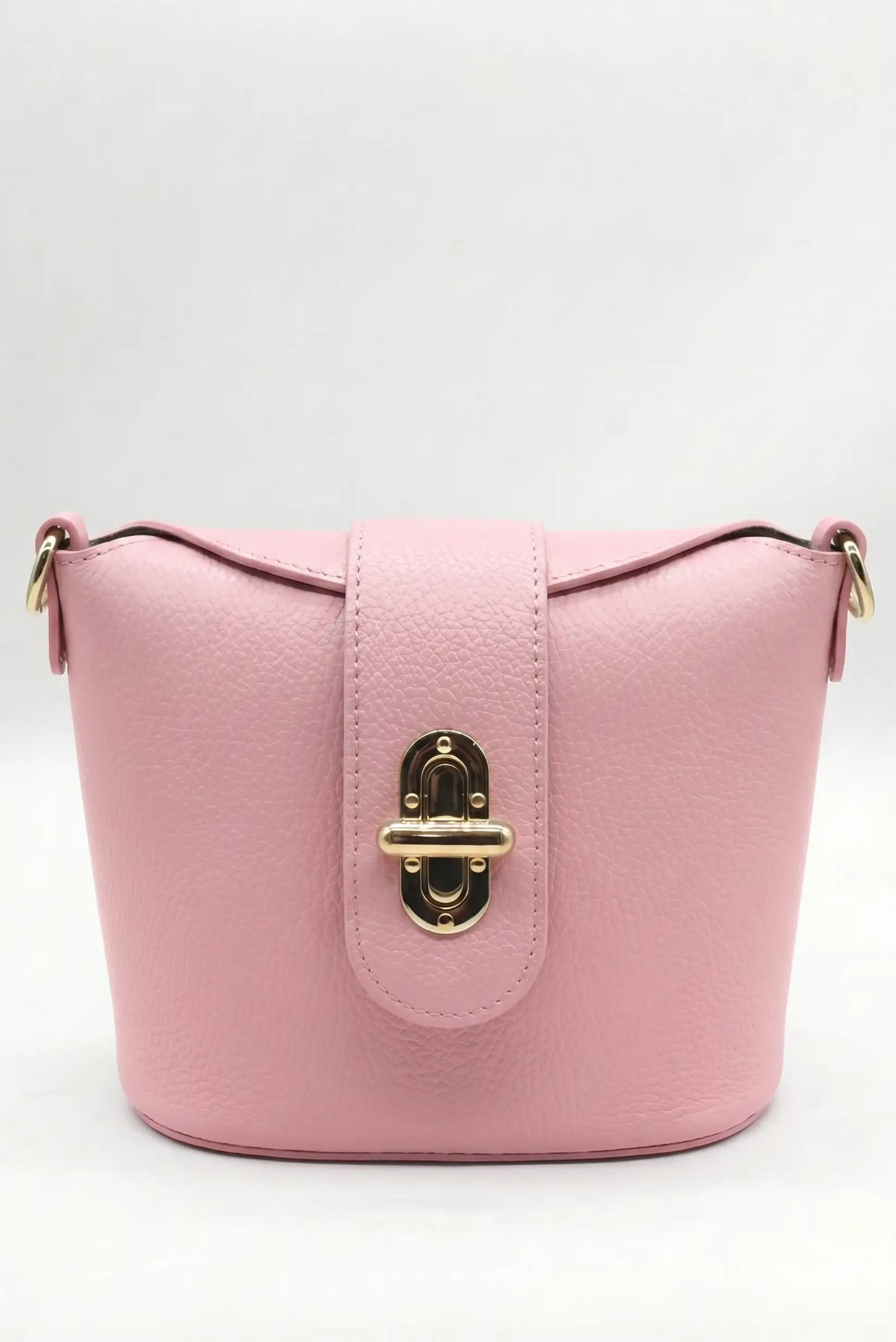 Bolso bandolera pequeño rosa de primavera con cierre metálico dorado, estilo casual