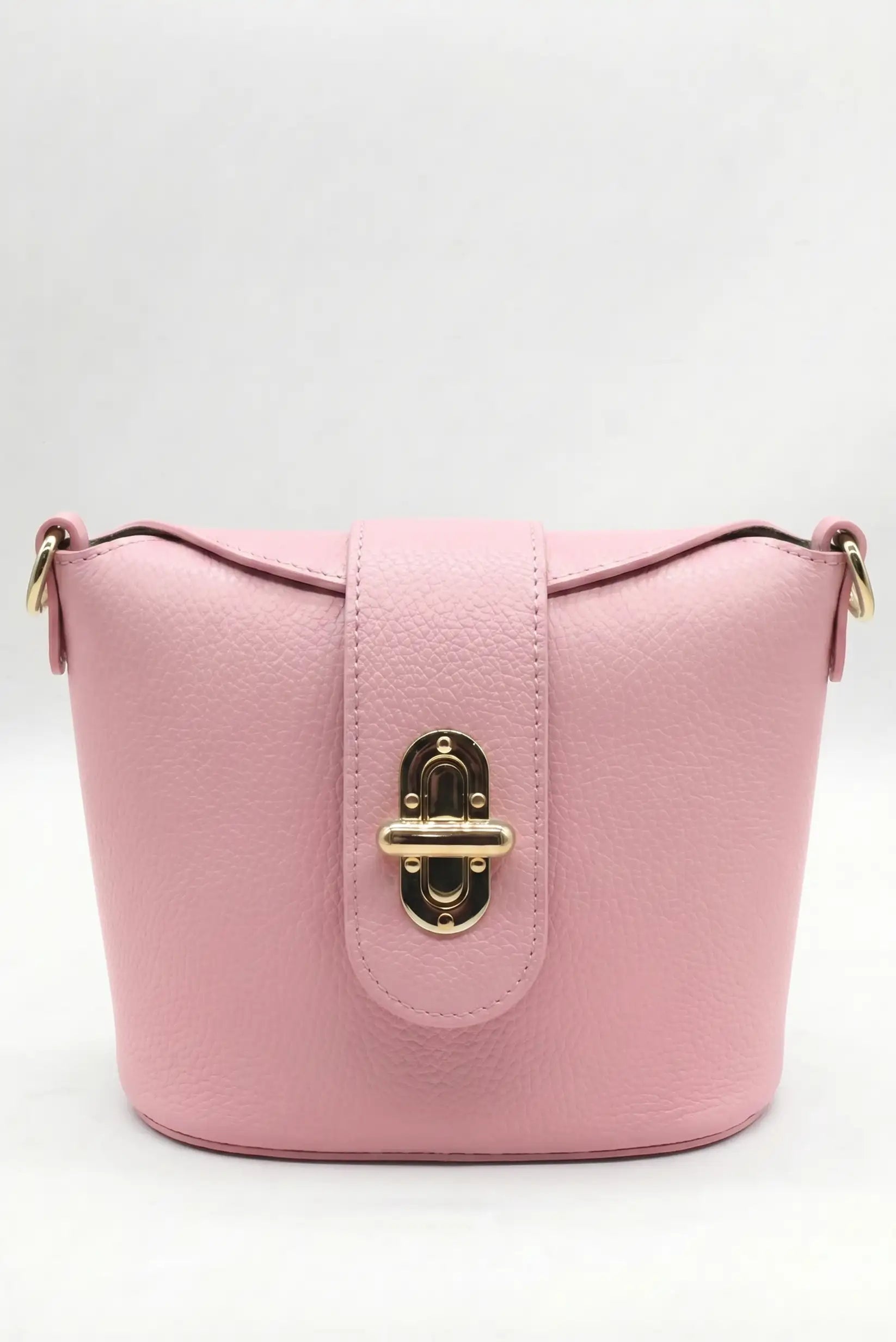 Bolso bandolera pequeño rosa de primavera con cierre metálico dorado, estilo casual