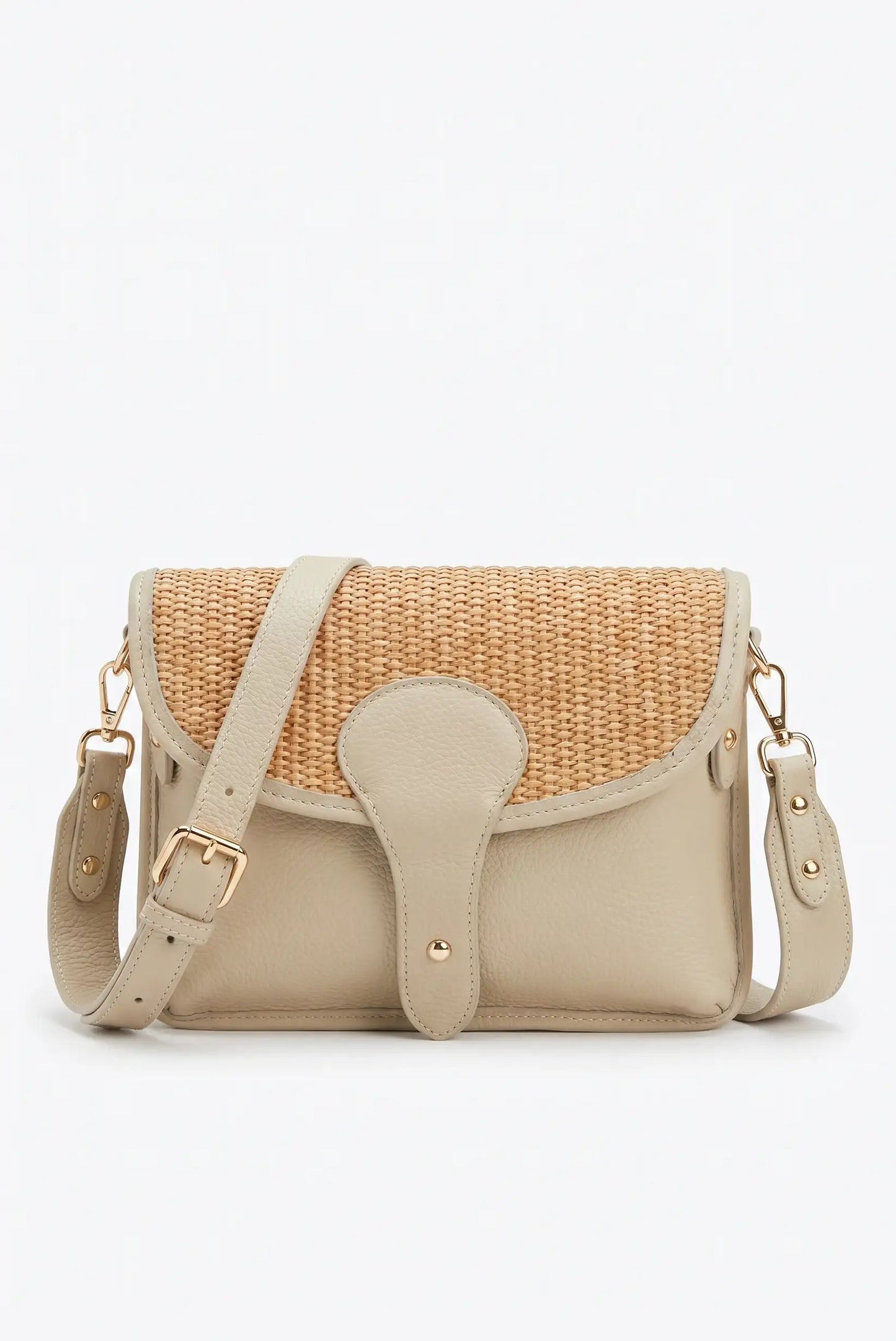 Bolso bandolera pequeño de piel con rafia