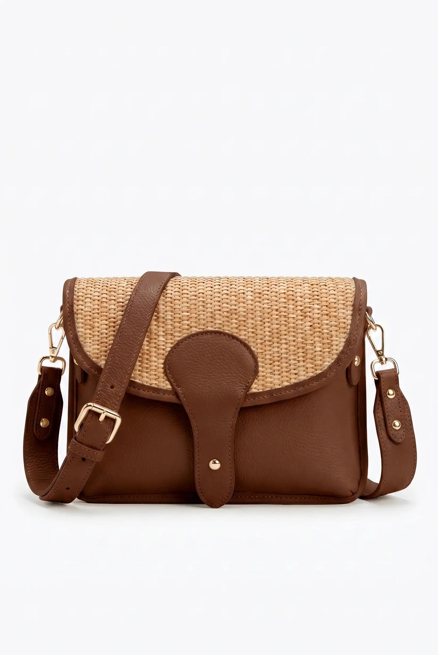 Bolso bandolera pequeño de piel con rafia