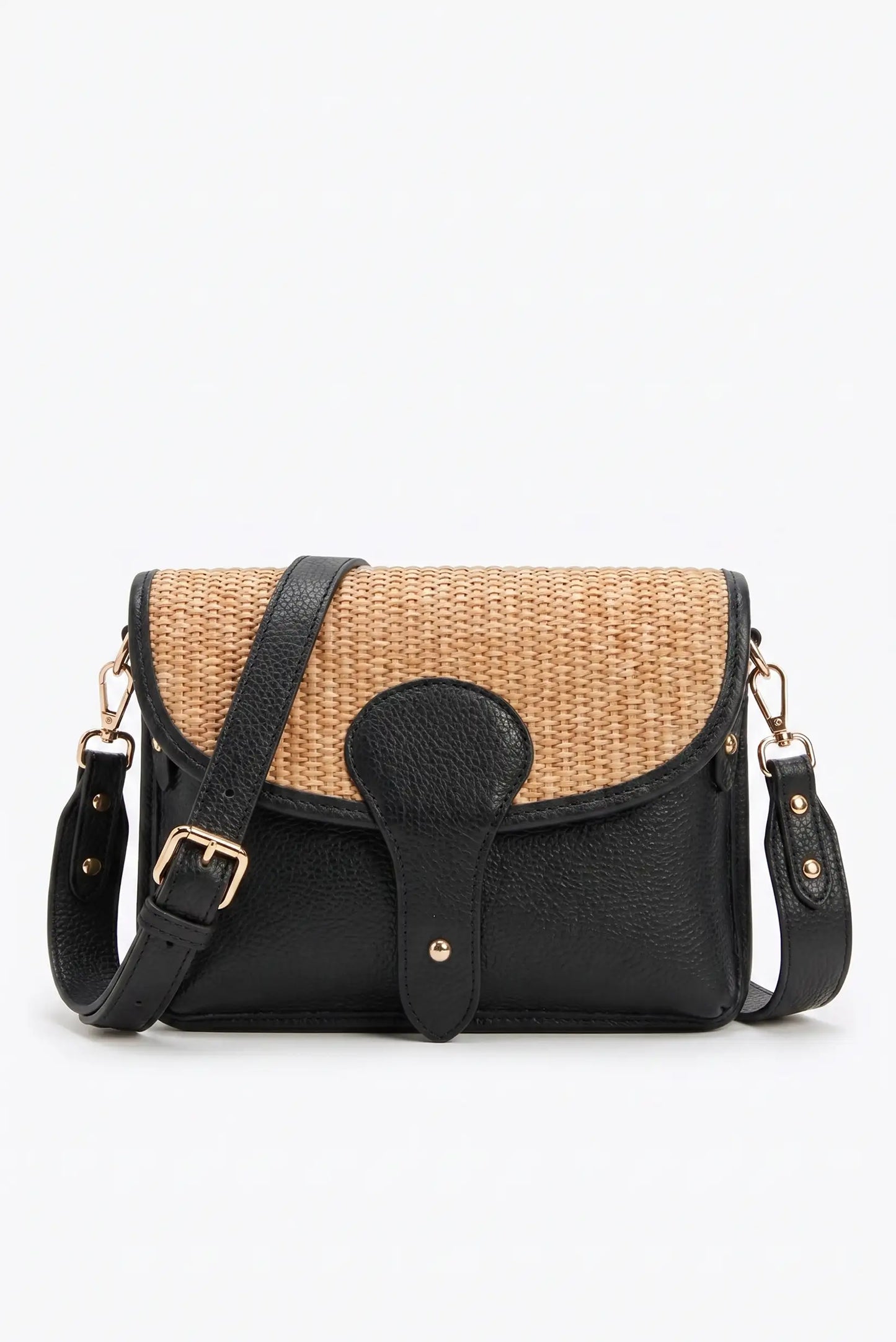 Bolso bandolera pequeño de piel con rafia