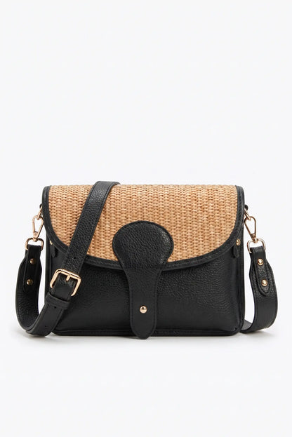 Bolso bandolera pequeño de piel con rafia