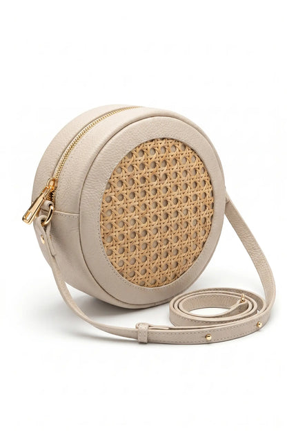Bolso bandolera circulo piel y rafia