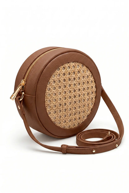 Bolso bandolera circulo piel y rafia