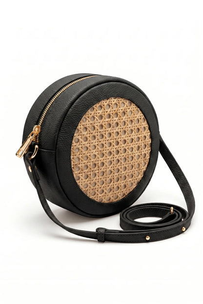 Bolso bandolera circulo piel y rafia