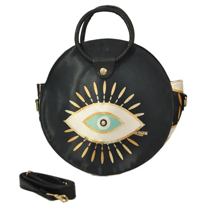 Bolso de mano y bandolera circular mediana de mujer Anabel Ojo Turco Dorado | CHULA Tulum regalo original de mujer