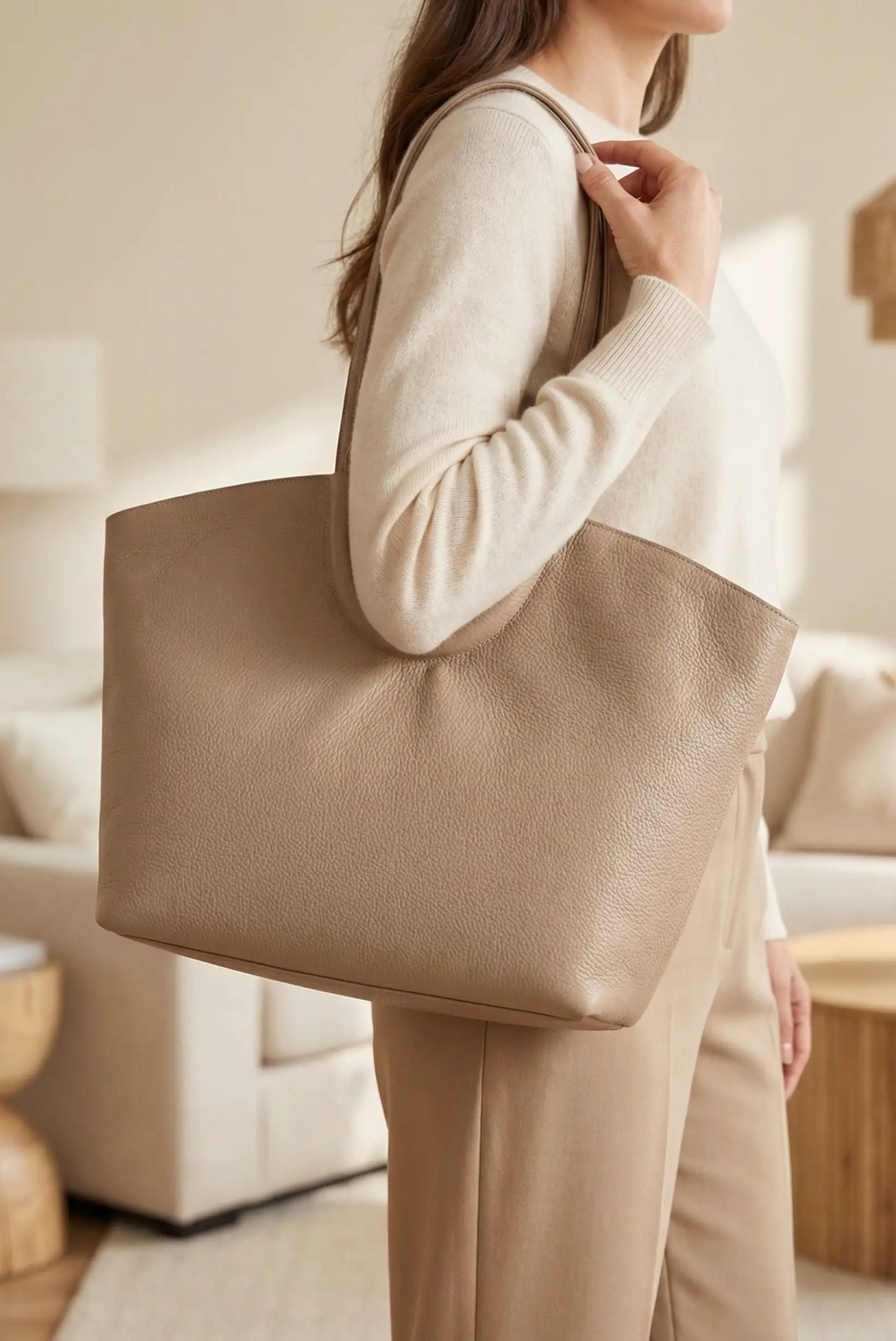 Bolso de mano grande beige para mujer, estilo casual, ideal para primavera