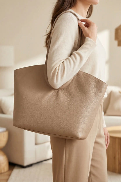 Bolso de mano grande beige para mujer, estilo casual, ideal para primavera